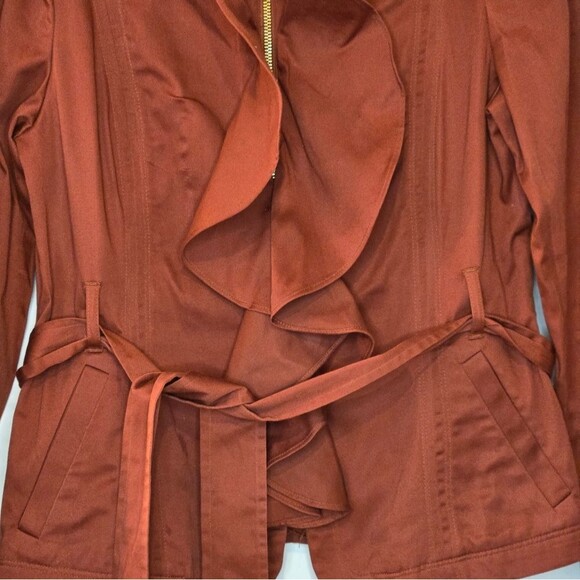 Elle Utility Blazer in Red Rust Color Cotton Blend Zip Closure w/Belt Size Small - Picture 11 of 13